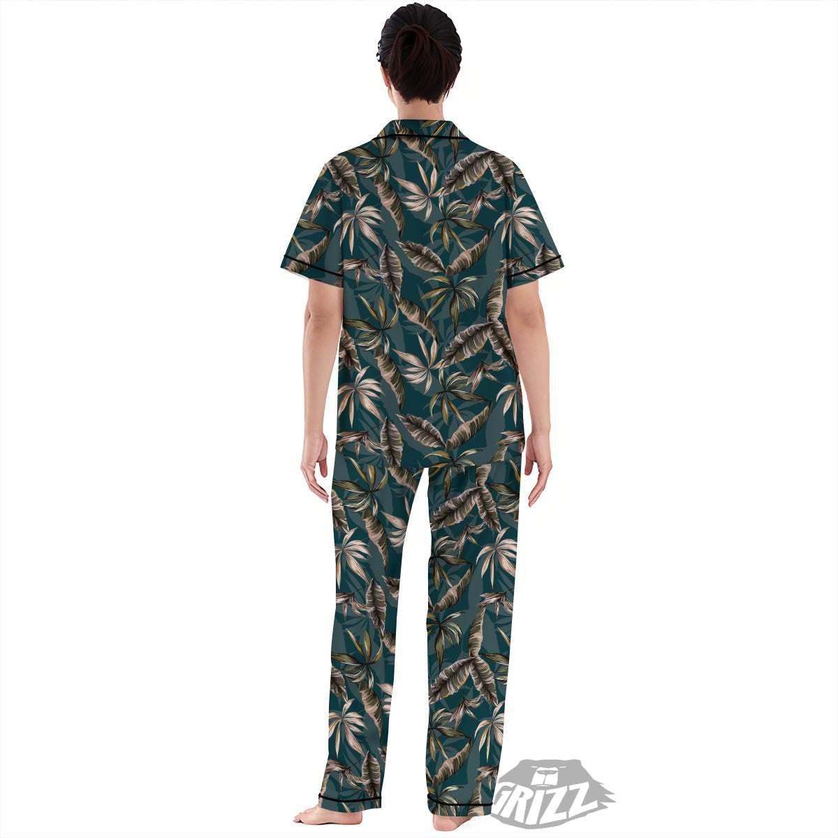 Hawaii Leaf Green Tropical Print Pattern Women's Pajamas Set-grizzshop