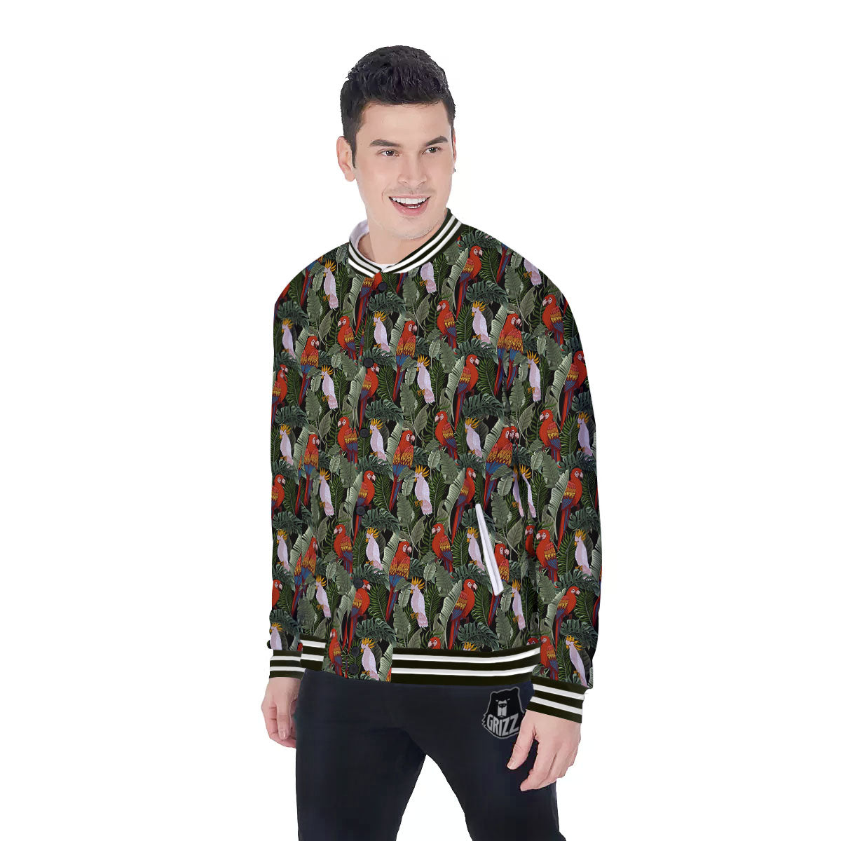 Hawaii Leaf Parrot Banana Print Pattern Baseball Jacket-grizzshop