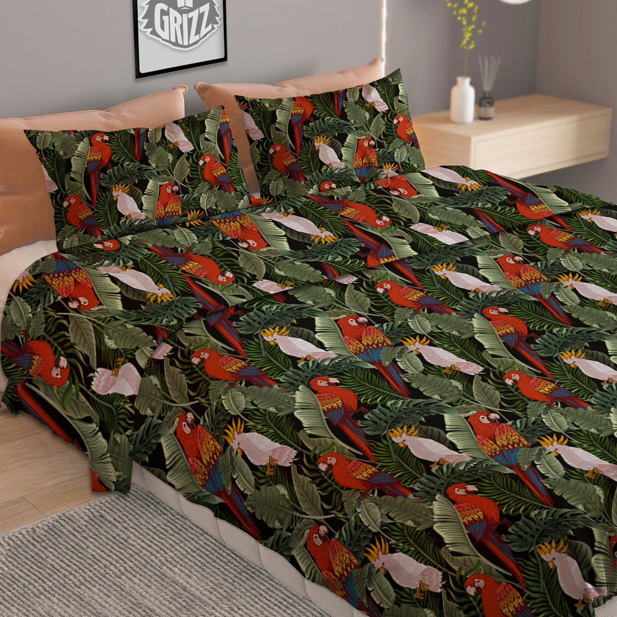 Hawaii Leaf Parrot Banana Print Pattern Duvet Cover Bedding Set