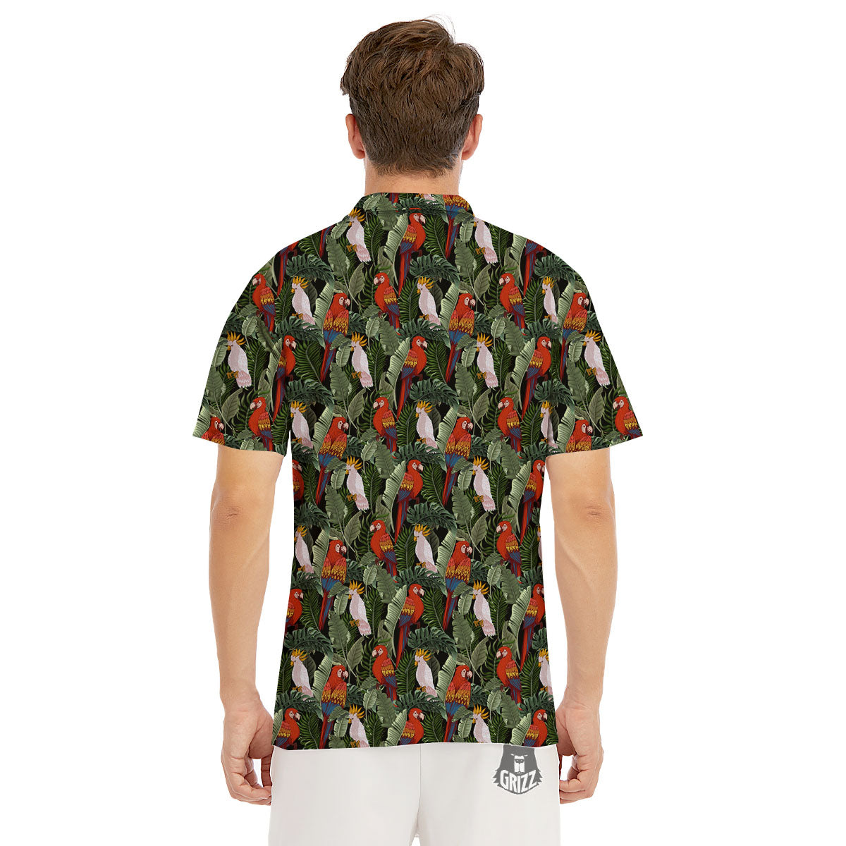 Hawaii Leaf Parrot Banana Print Pattern Men's Golf Shirts-grizzshop