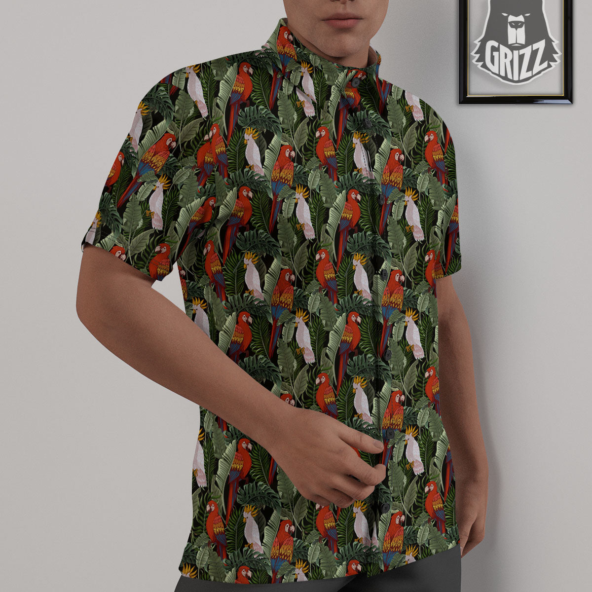 Hawaii Leaf Parrot Banana Print Pattern Untucked Shirts-grizzshop