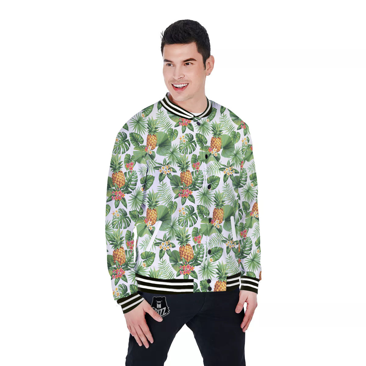 Hawaii Leaves Pineapple Print Pattern Baseball Jacket-grizzshop