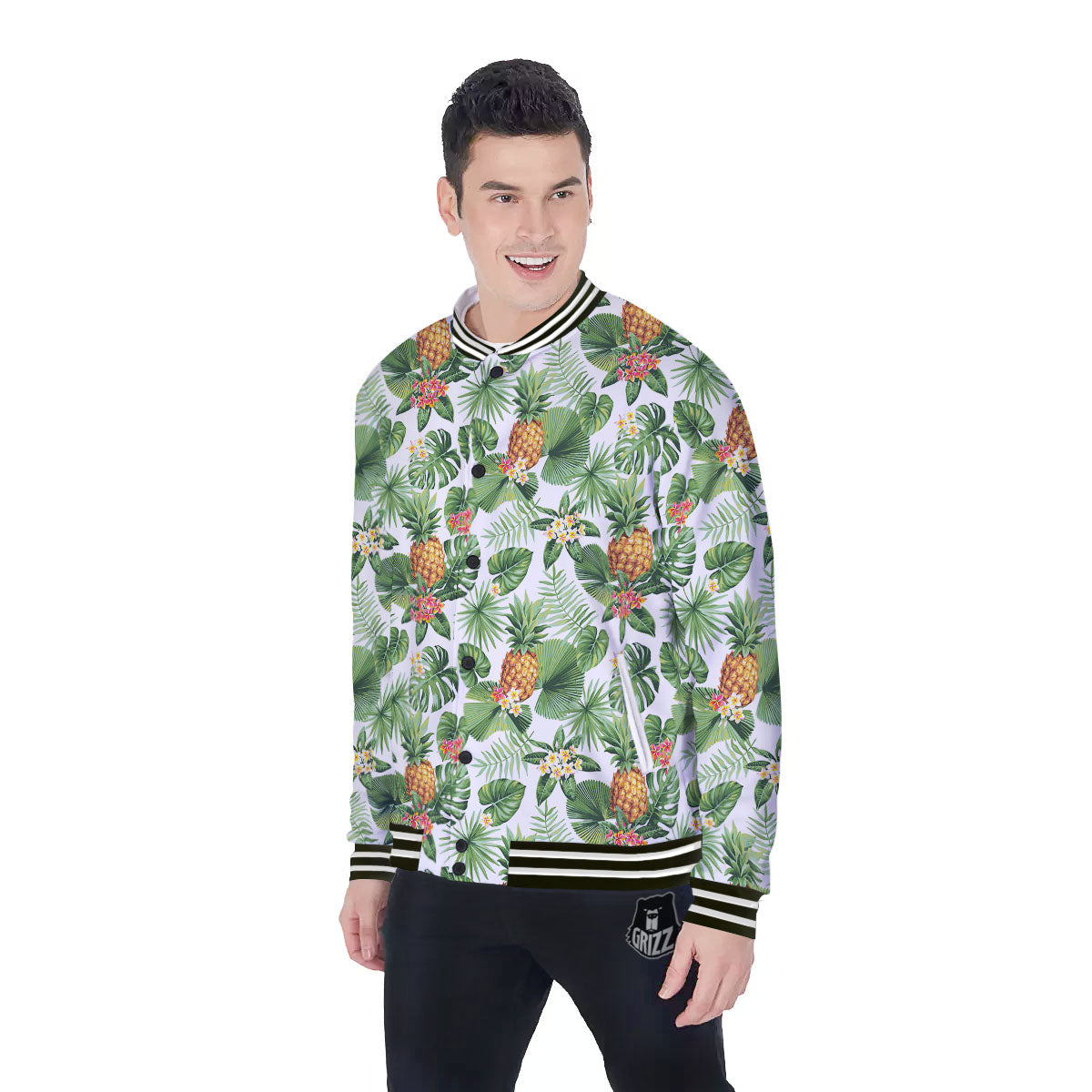Hawaii Leaves Pineapple Print Pattern Baseball Jacket-grizzshop