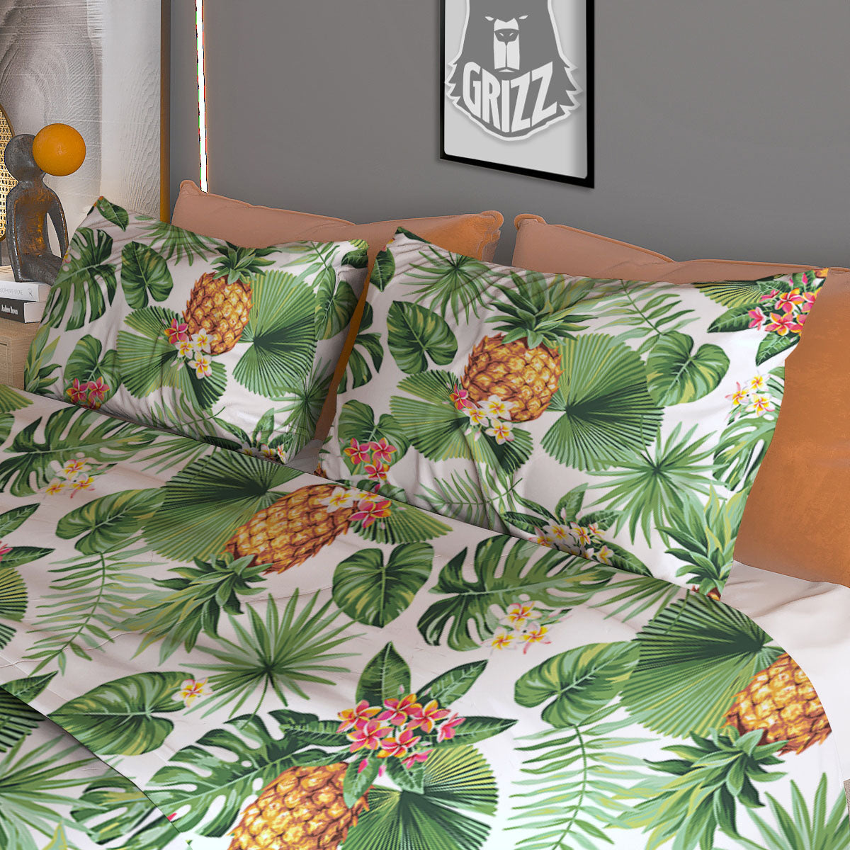 Hawaii Leaves Pineapple Print Pattern Duvet Cover Bedding Set