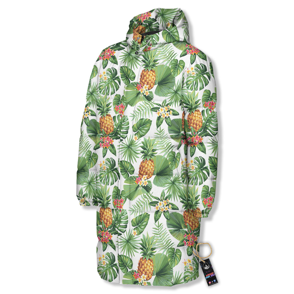 Hawaii Leaves Pineapple Print Pattern Long Down Jacket-grizzshop