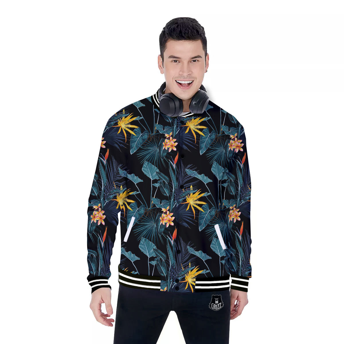 Hawaii Night Tropical Print Pattern Baseball Jacket-grizzshop