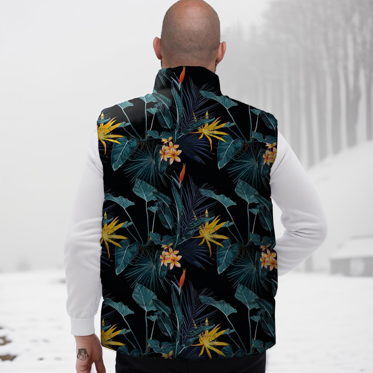 Hawaii Night Tropical Print Pattern Down Vest-grizzshop