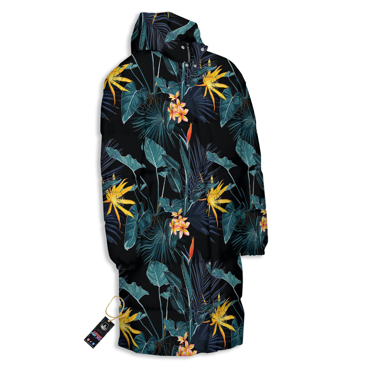 Hawaii Night Tropical Print Pattern Long Down Jacket-grizzshop