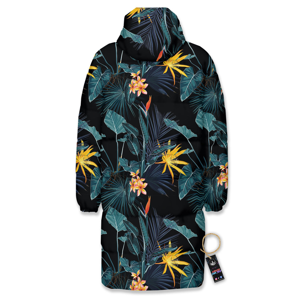 Hawaii Night Tropical Print Pattern Long Down Jacket-grizzshop