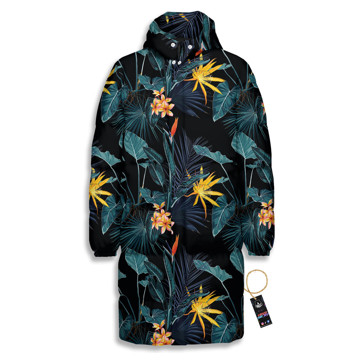 Hawaii Night Tropical Print Pattern Long Down Jacket-grizzshop