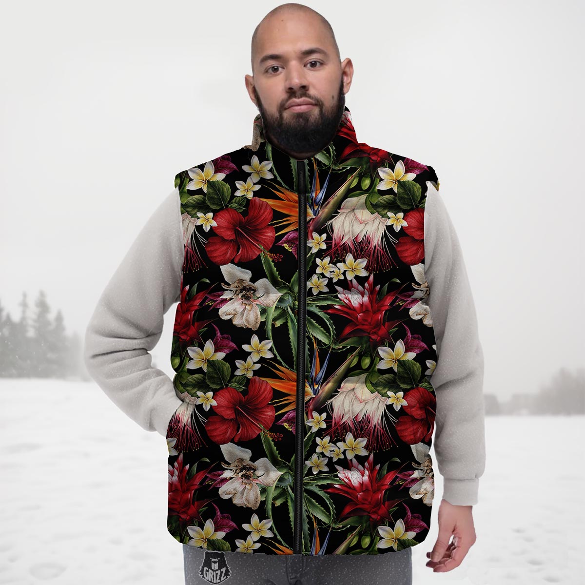 Hawaii Summer Tropical Print Pattern Down Vest-grizzshop