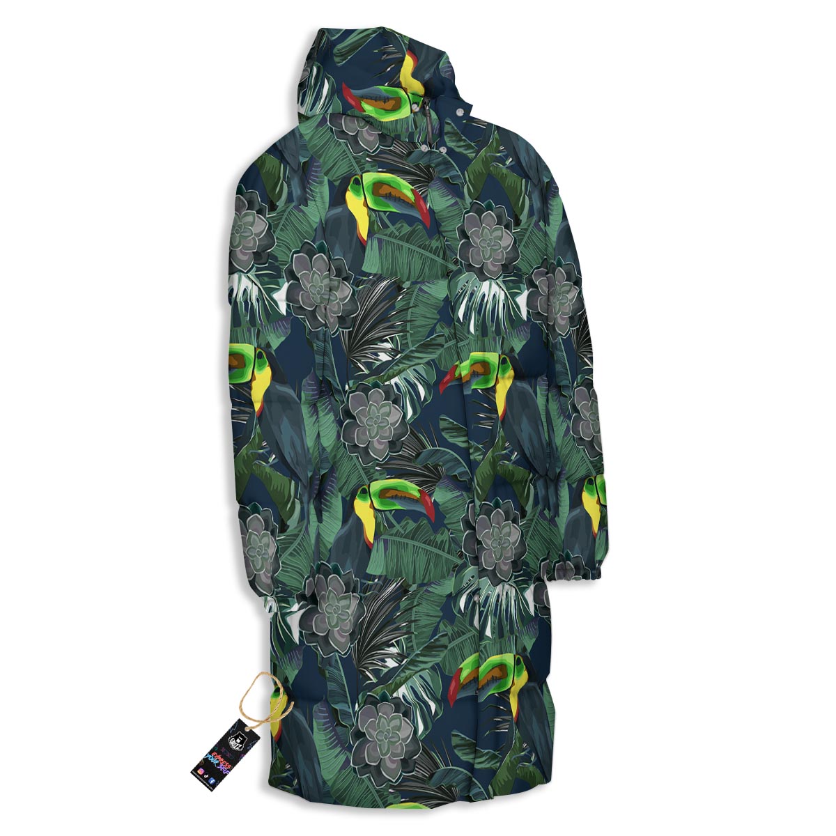 Hawaii Toucan Aloha Print Pattern Long Down Jacket-grizzshop