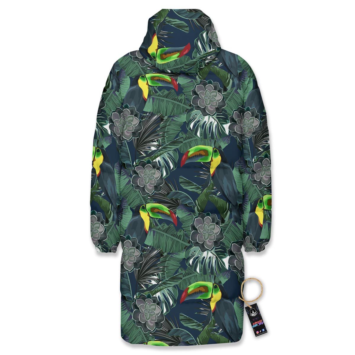 Hawaii Toucan Aloha Print Pattern Long Down Jacket-grizzshop