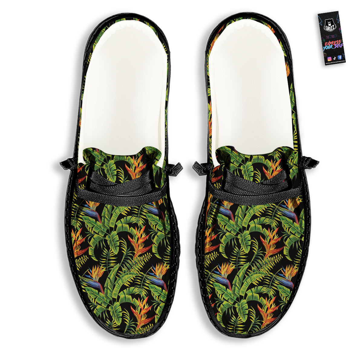 Hawaiian Banana Leaf Print Pattern Black Loafers-grizzshop