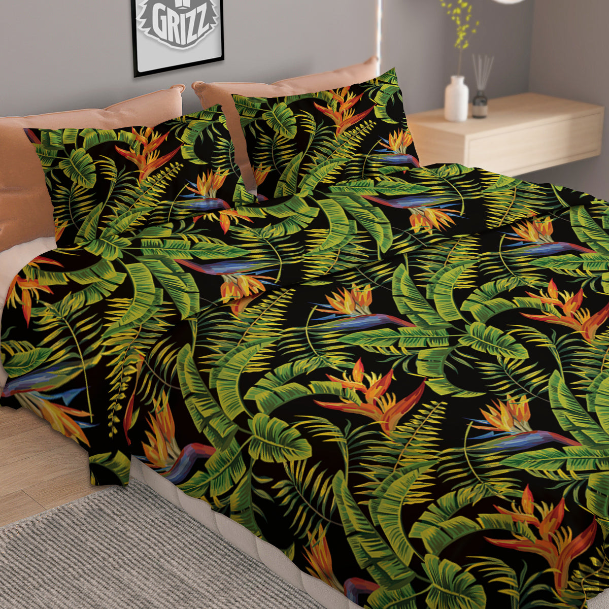 Hawaiian Banana Leaf Print Pattern Duvet Cover Bedding Set