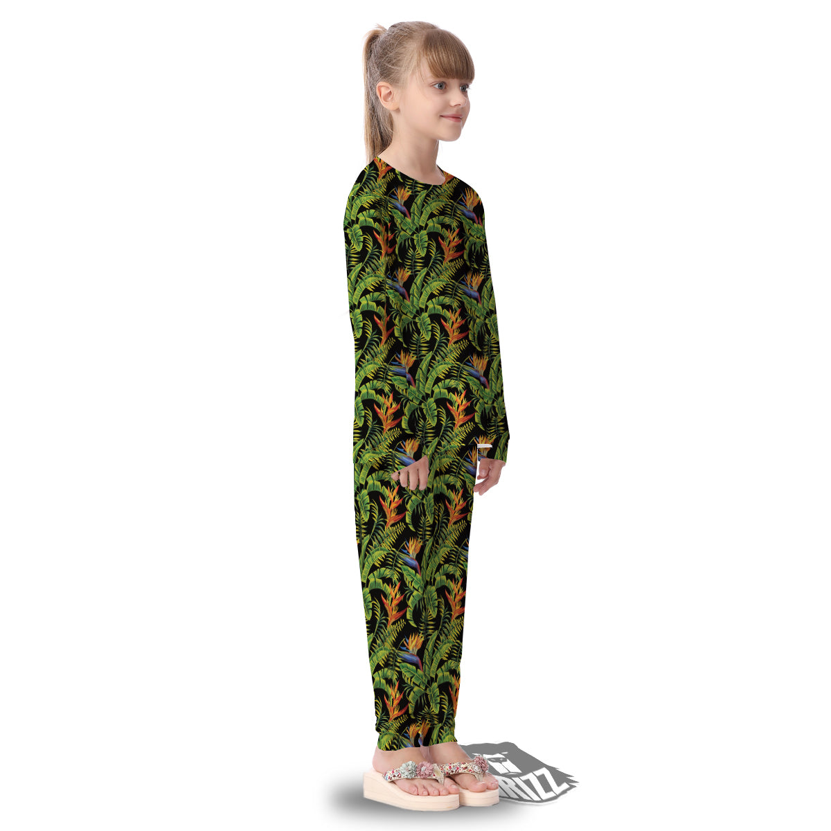 Hawaiian Banana Leaf Print Pattern Kid's Pajamas-grizzshop