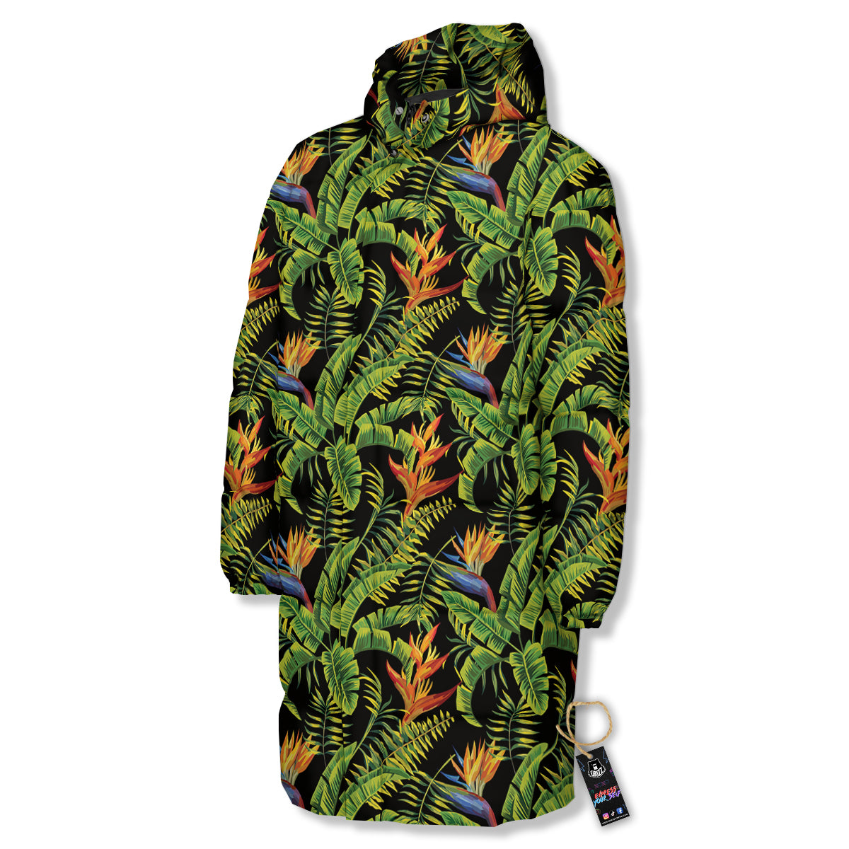 Hawaiian Banana Leaf Print Pattern Long Down Jacket-grizzshop