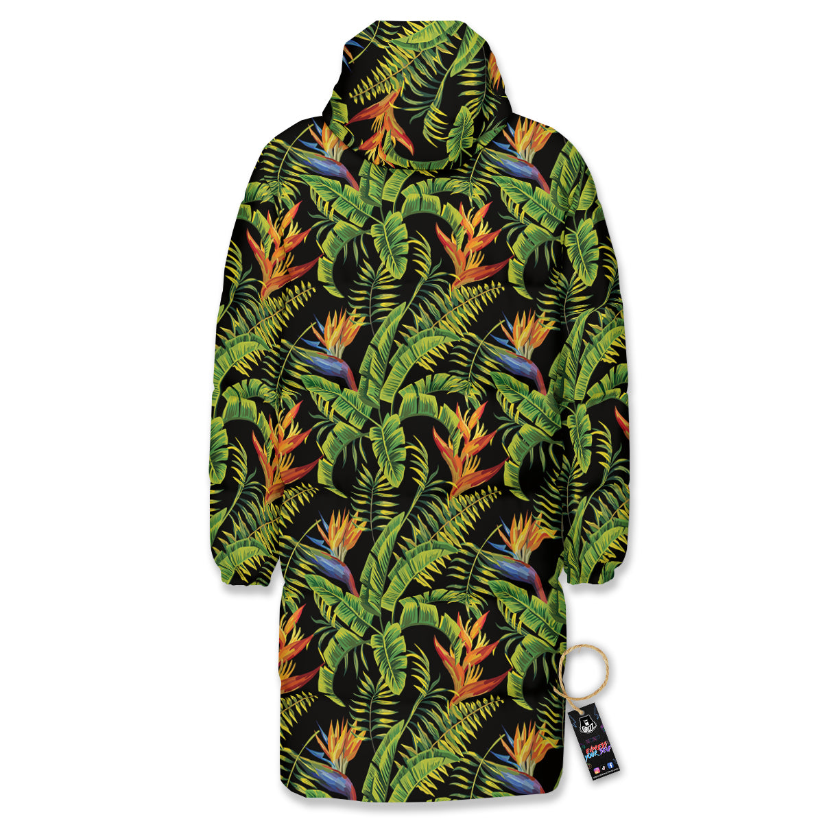 Hawaiian Banana Leaf Print Pattern Long Down Jacket-grizzshop