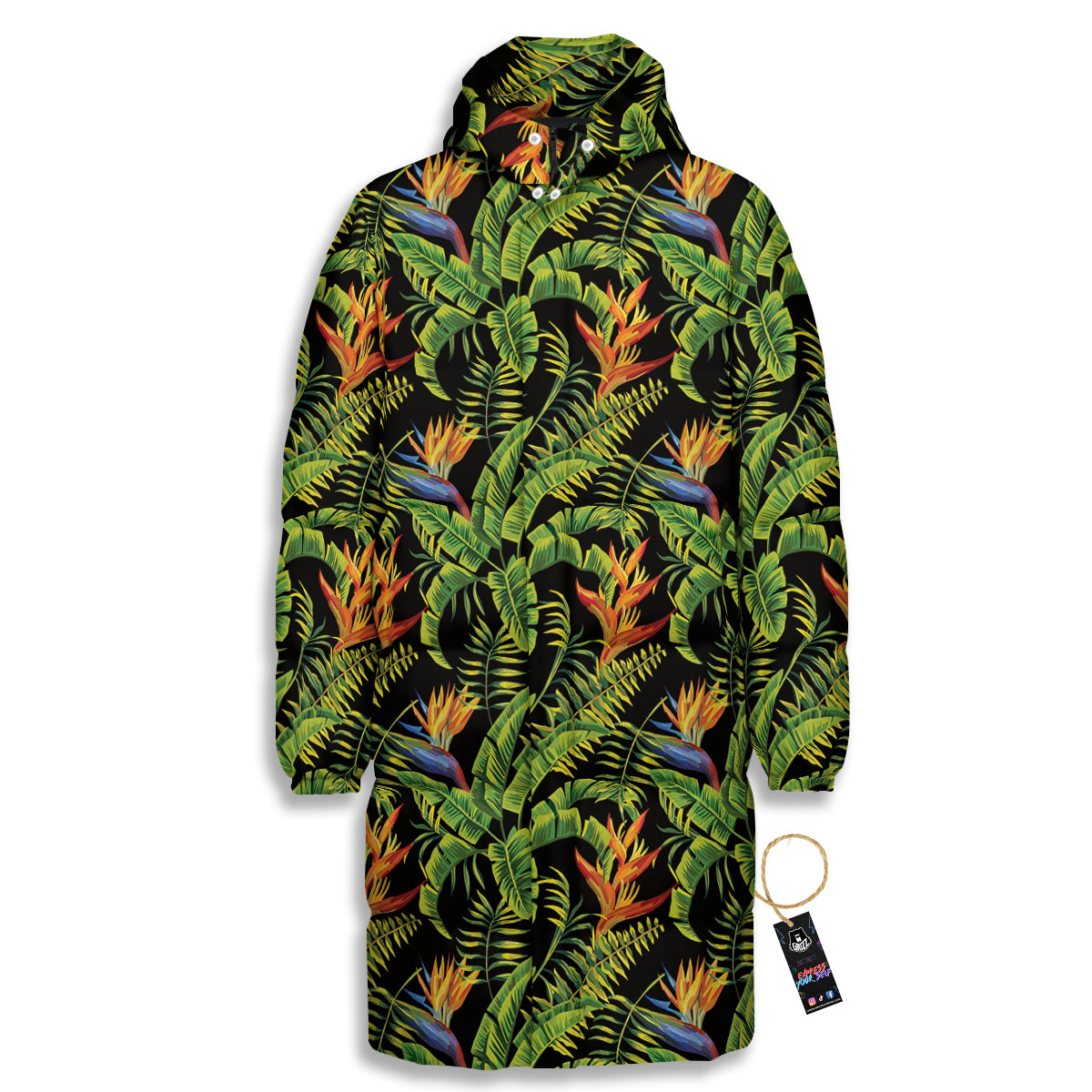 Hawaiian Banana Leaf Print Pattern Long Down Jacket-grizzshop