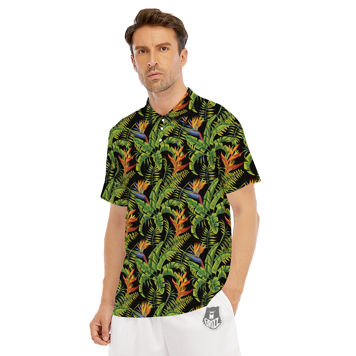 Hawaiian Banana Leaf Print Pattern Men's Golf Shirts-grizzshop