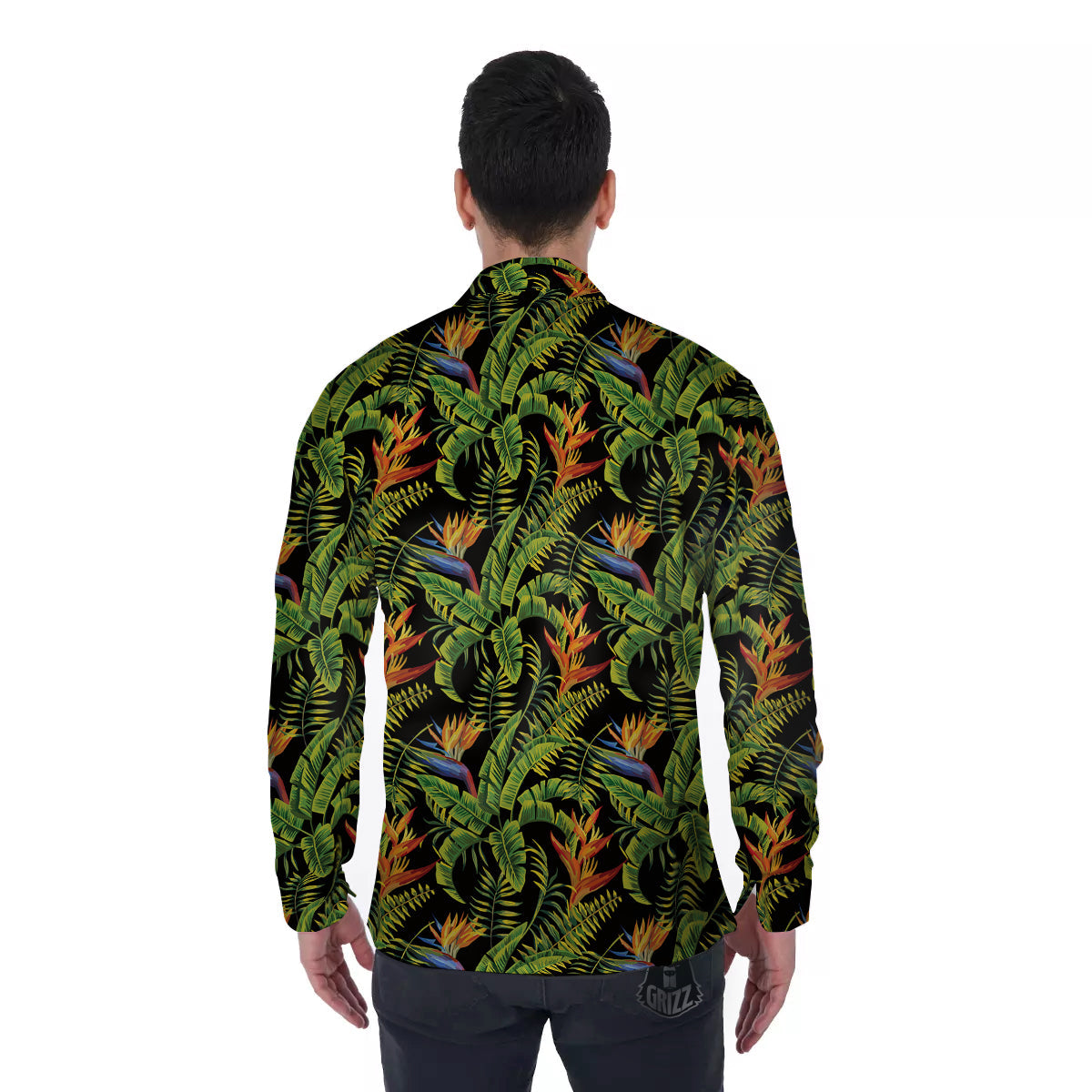 Hawaiian Banana Leaf Print Pattern Men's Long Sleeve Shirts-grizzshop