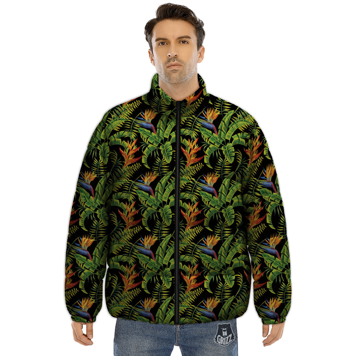 Hawaiian Banana Leaf Print Pattern Puffer Jacket-grizzshop