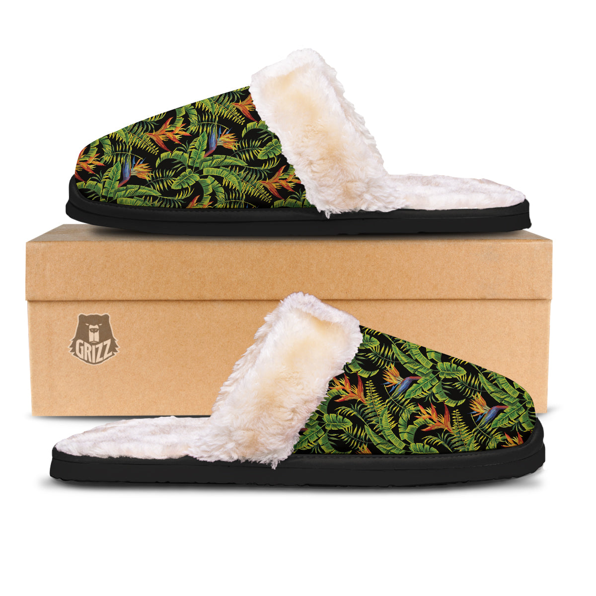Hawaiian Banana Leaf Print Pattern Slippers-grizzshop