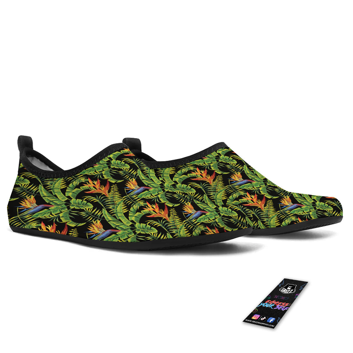 Hawaiian Banana Leaf Print Pattern Water Shoes-grizzshop