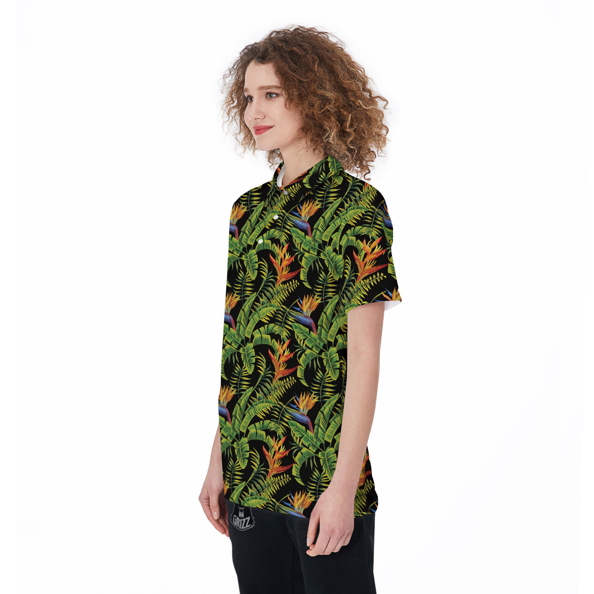 Hawaiian Banana Leaf Print Pattern Women's Golf Shirts-grizzshop