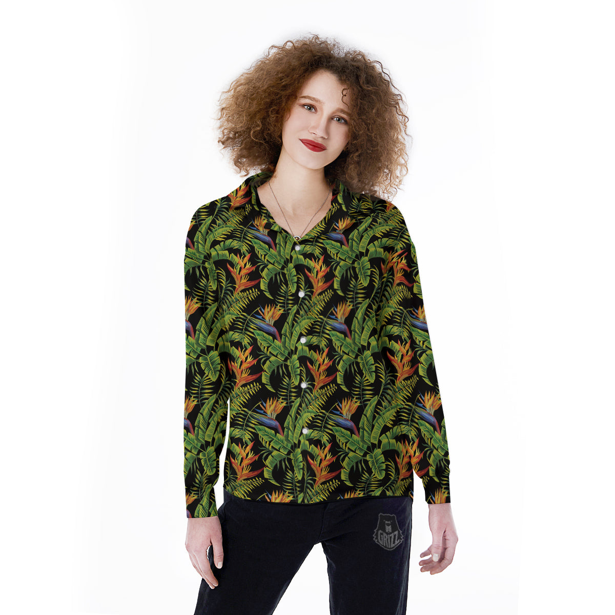 Hawaiian Banana Leaf Print Pattern Women's Long Sleeve Shirts-grizzshop