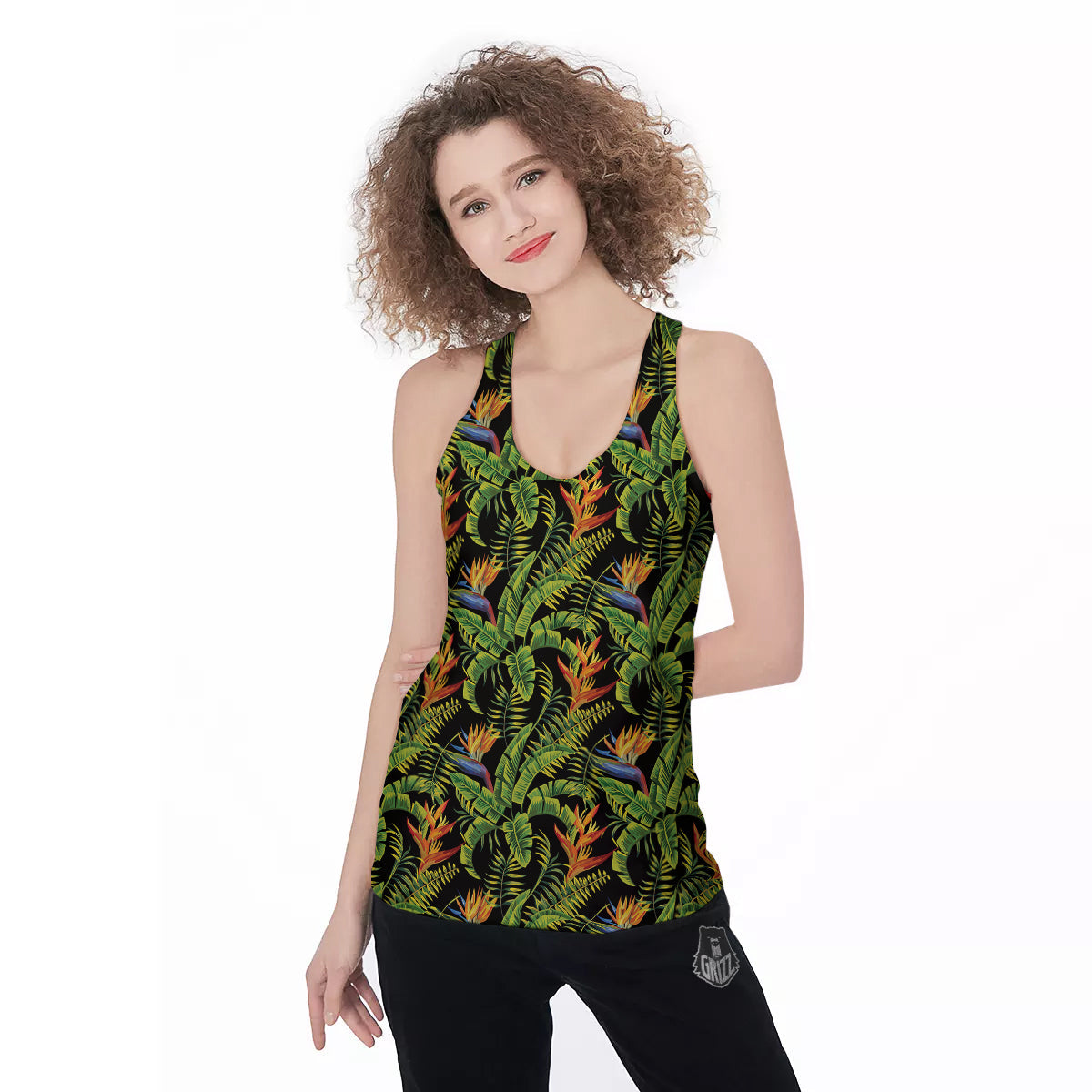 Hawaiian Banana Leaf Print Pattern Women's Racerback Tank Top-grizzshop