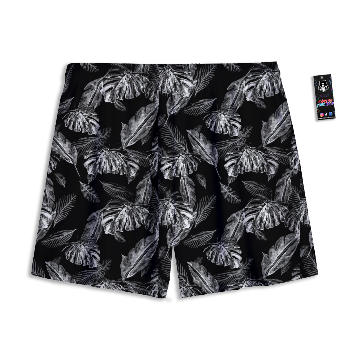 Hawaiian Black And White Print Pattern Mesh Shorts