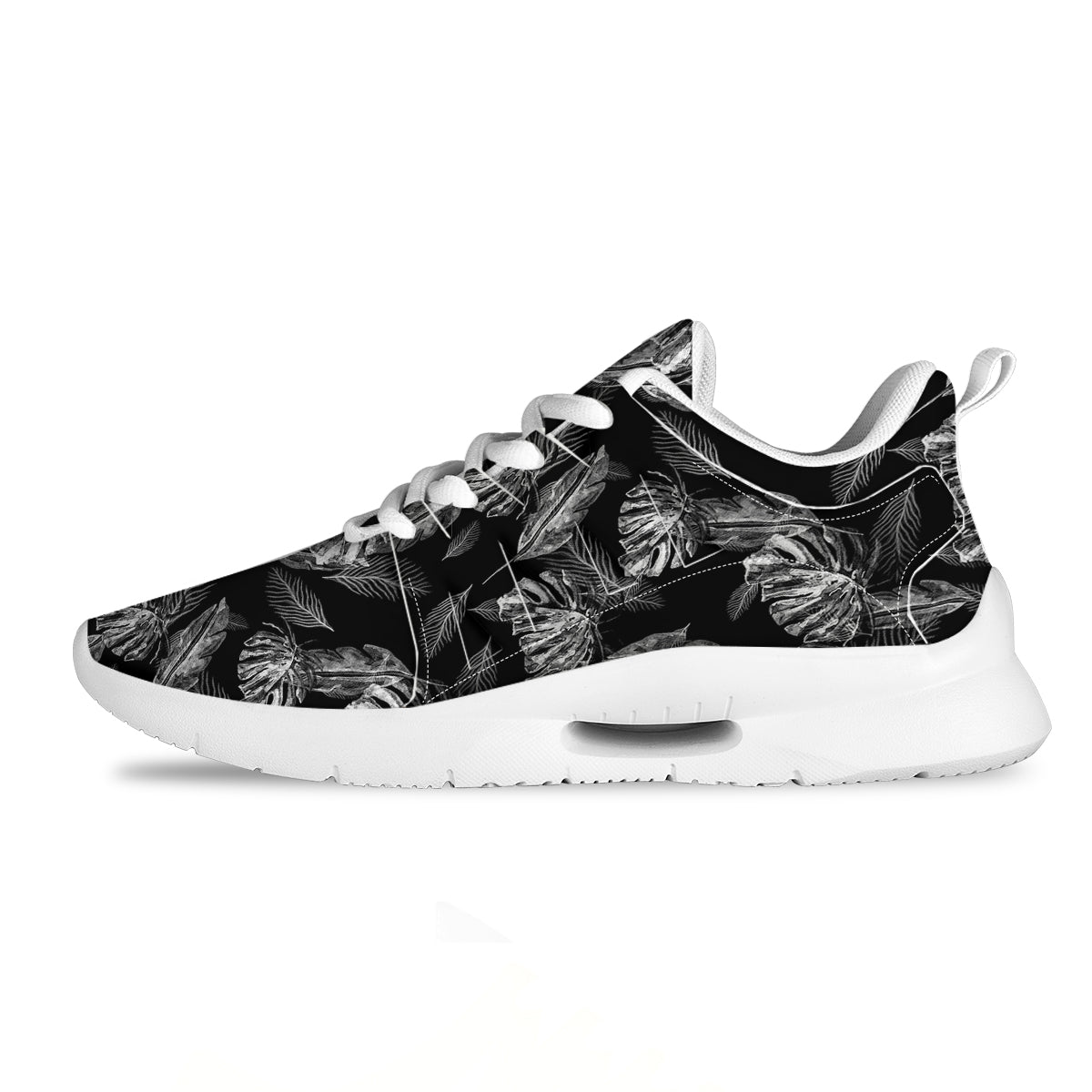 Hawaiian Black And White Print Pattern Tennis Shoes-grizzshop