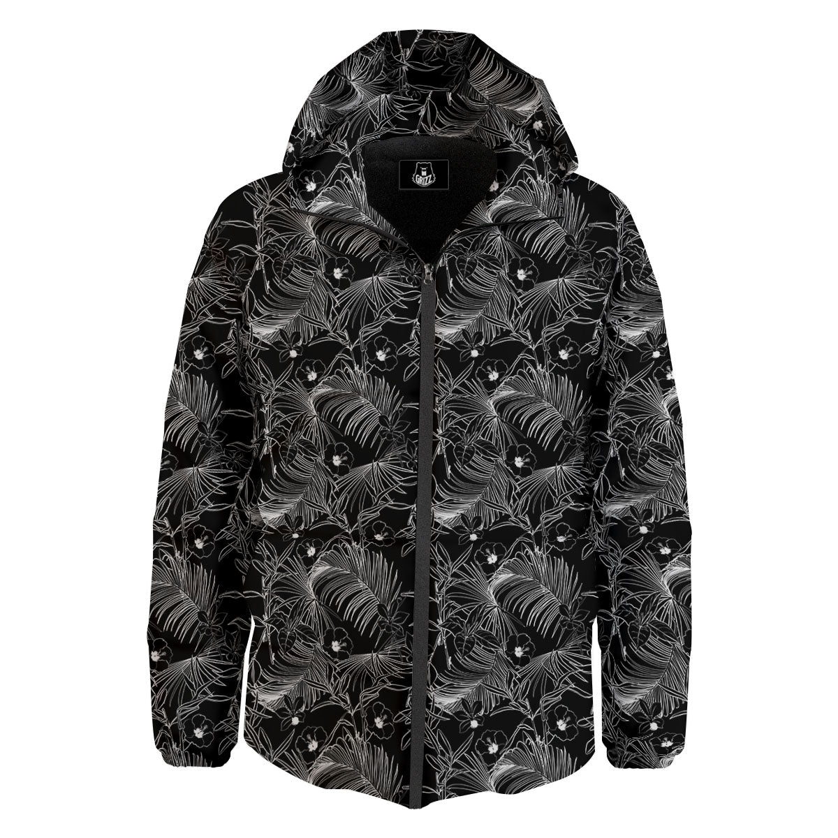 Hawaiian Black Tropical Print Pattern Down Jacket-grizzshop