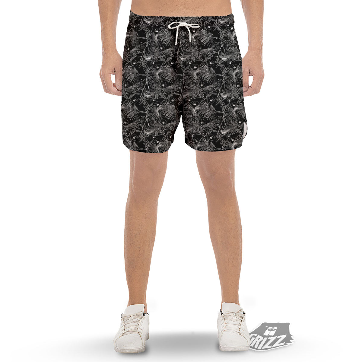 Hawaiian Black Tropical Print Pattern Men's Gym Shorts-grizzshop