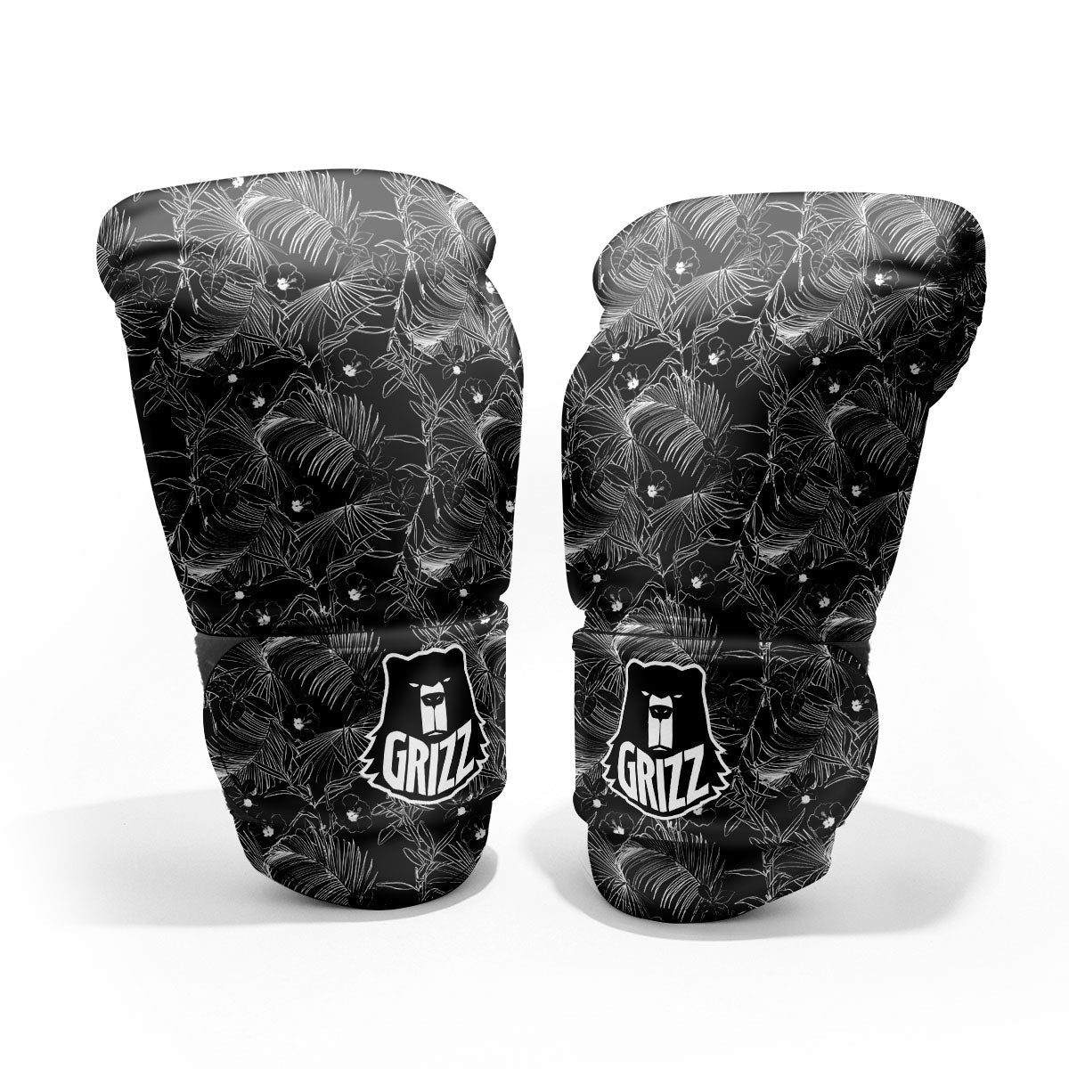 Hawaiian Black Tropical Print Pattern Sparring Gloves-grizzshop