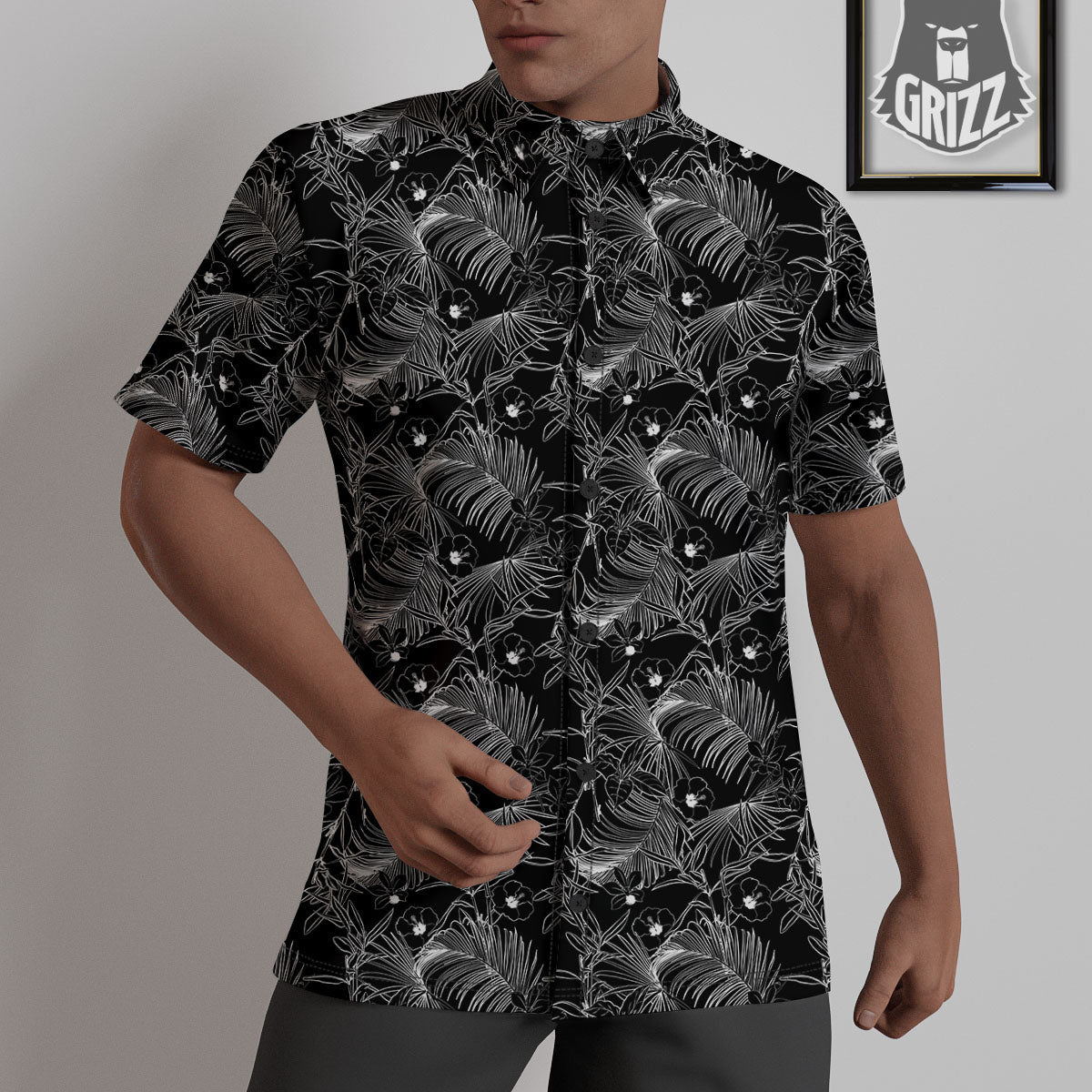 Hawaiian Black Tropical Print Pattern Untucked Shirts-grizzshop