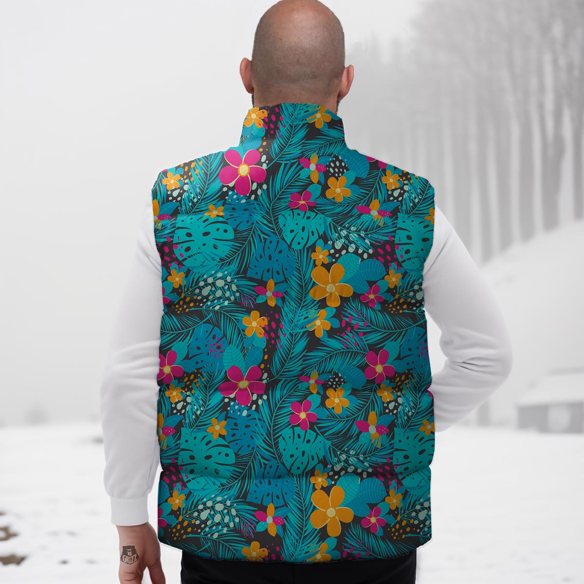 Hawaiian Exotic Tropical Print Pattern Down Vest-grizzshop