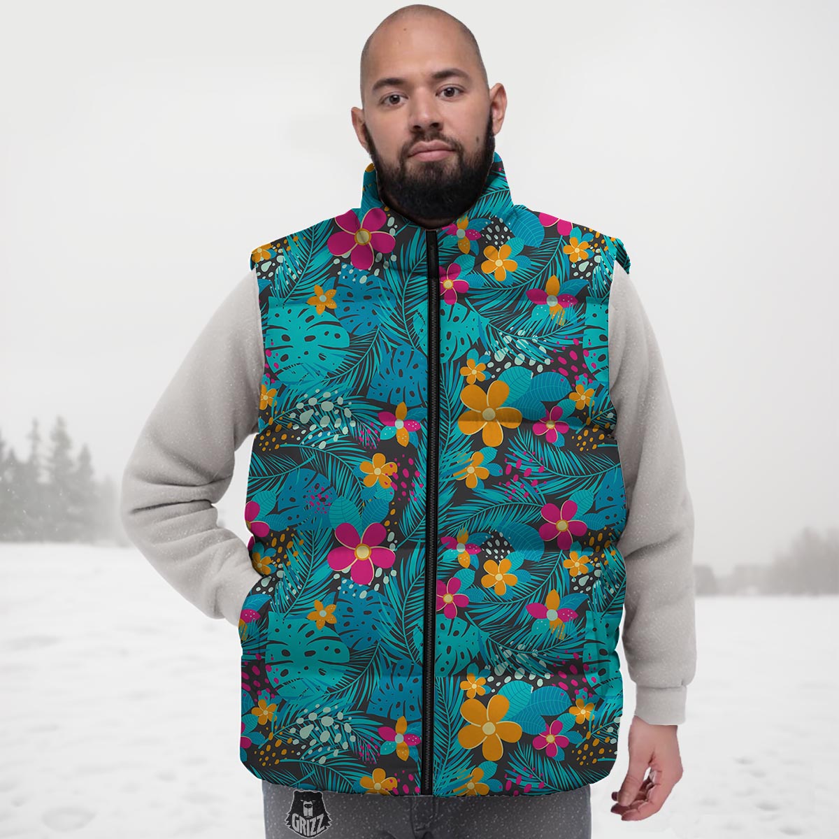 Hawaiian Exotic Tropical Print Pattern Down Vest-grizzshop
