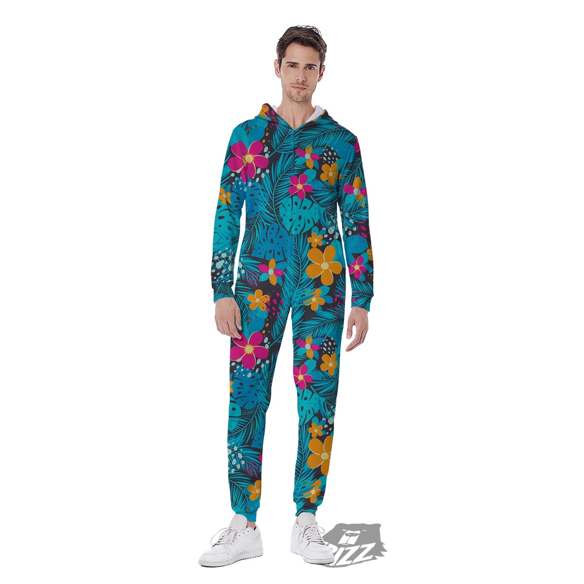 Hawaiian Exotic Tropical Print Pattern Men's Jumpsuit-grizzshop