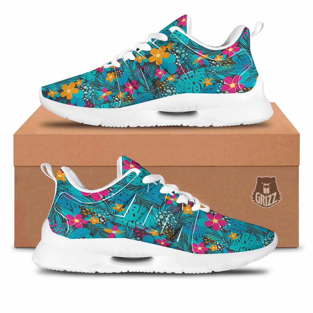 Hawaiian Exotic Tropical Print Pattern Tennis Shoes-grizzshop
