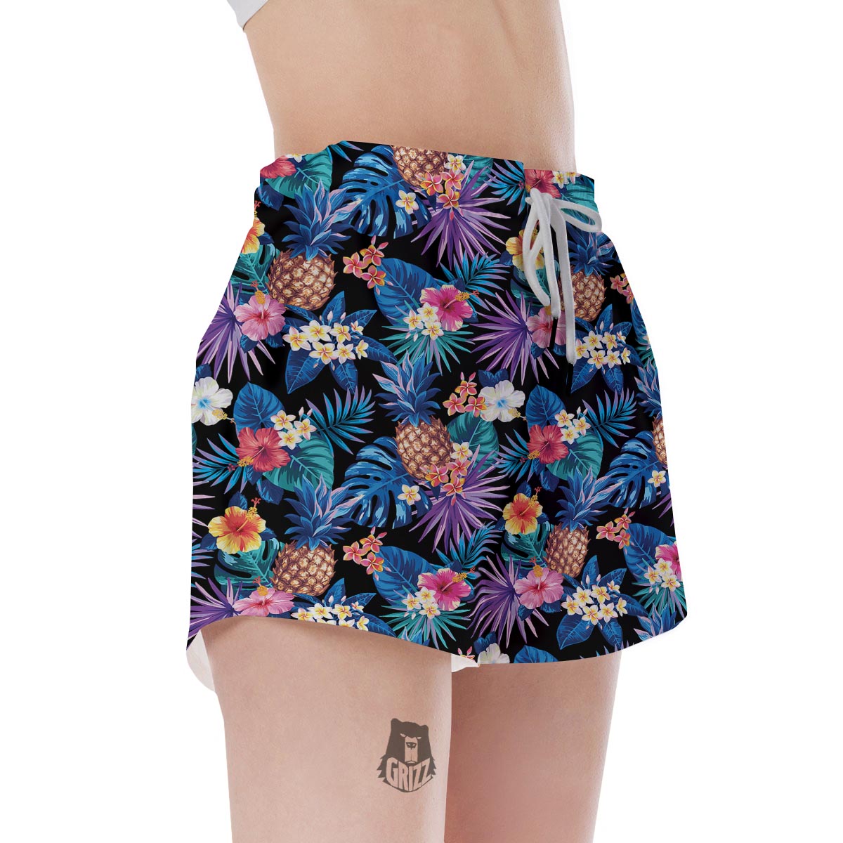 Hawaiian Floral Pineapple Print Women's Shorts-grizzshop