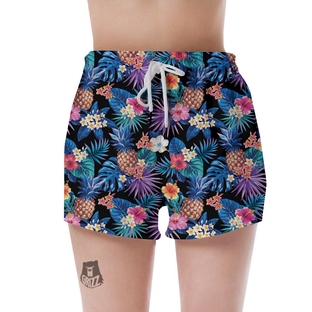 Hawaiian Floral Pineapple Print Women's Shorts-grizzshop