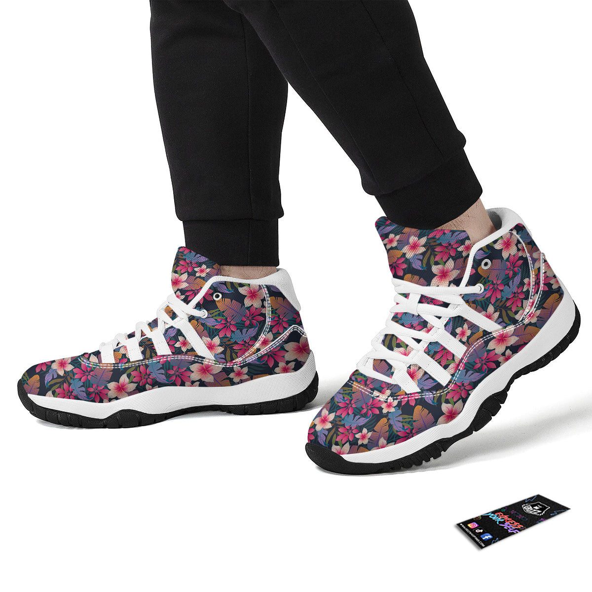 Hawaiian Floral Tropical Flower Hibiscus Palm Leaves Pattern Print White Bball Shoes-grizzshop