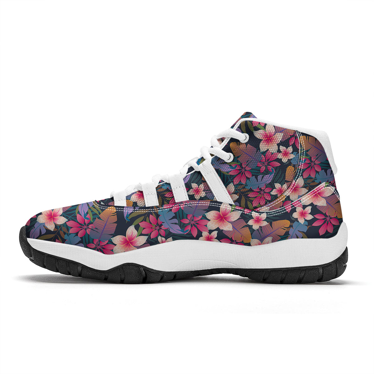 Hawaiian Floral Tropical Flower Hibiscus Palm Leaves Pattern Print White Bball Shoes-grizzshop