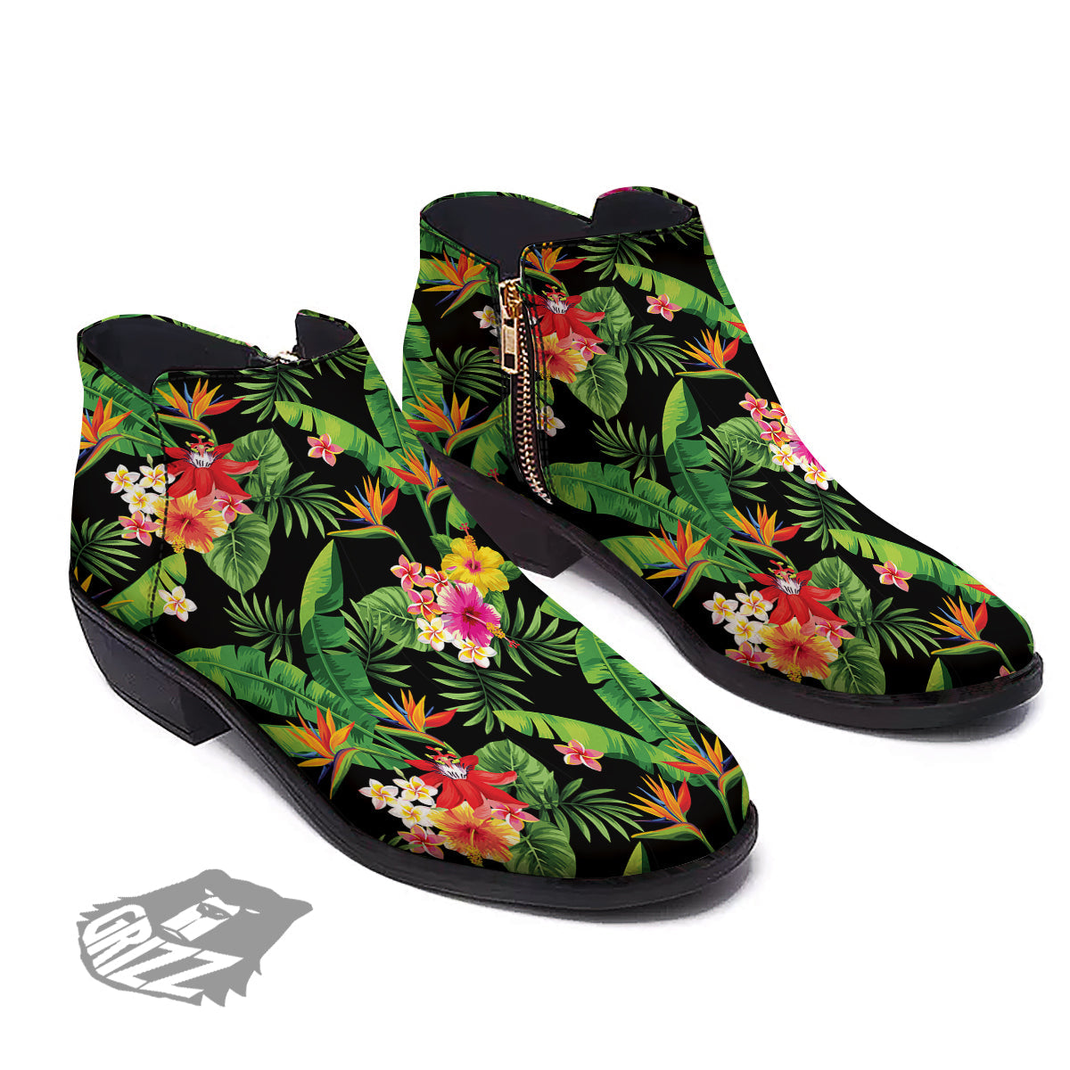 Hawaiian Flower And Tropical Leaf Print Pattern Ankle Boots-grizzshop