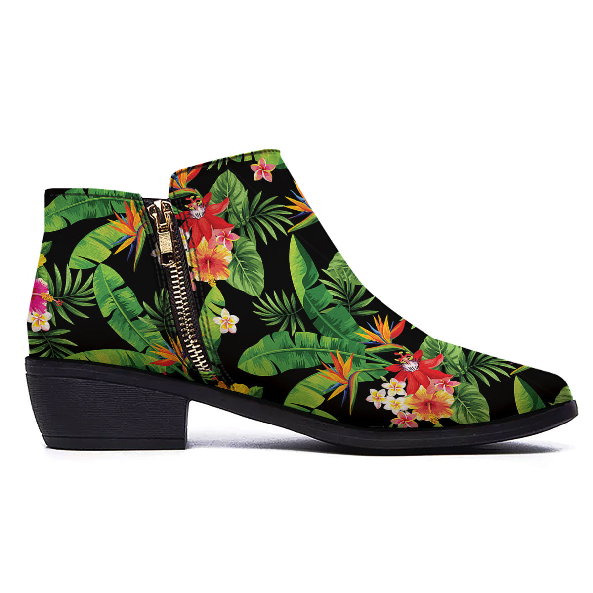 Hawaiian Flower And Tropical Leaf Print Pattern Ankle Boots-grizzshop