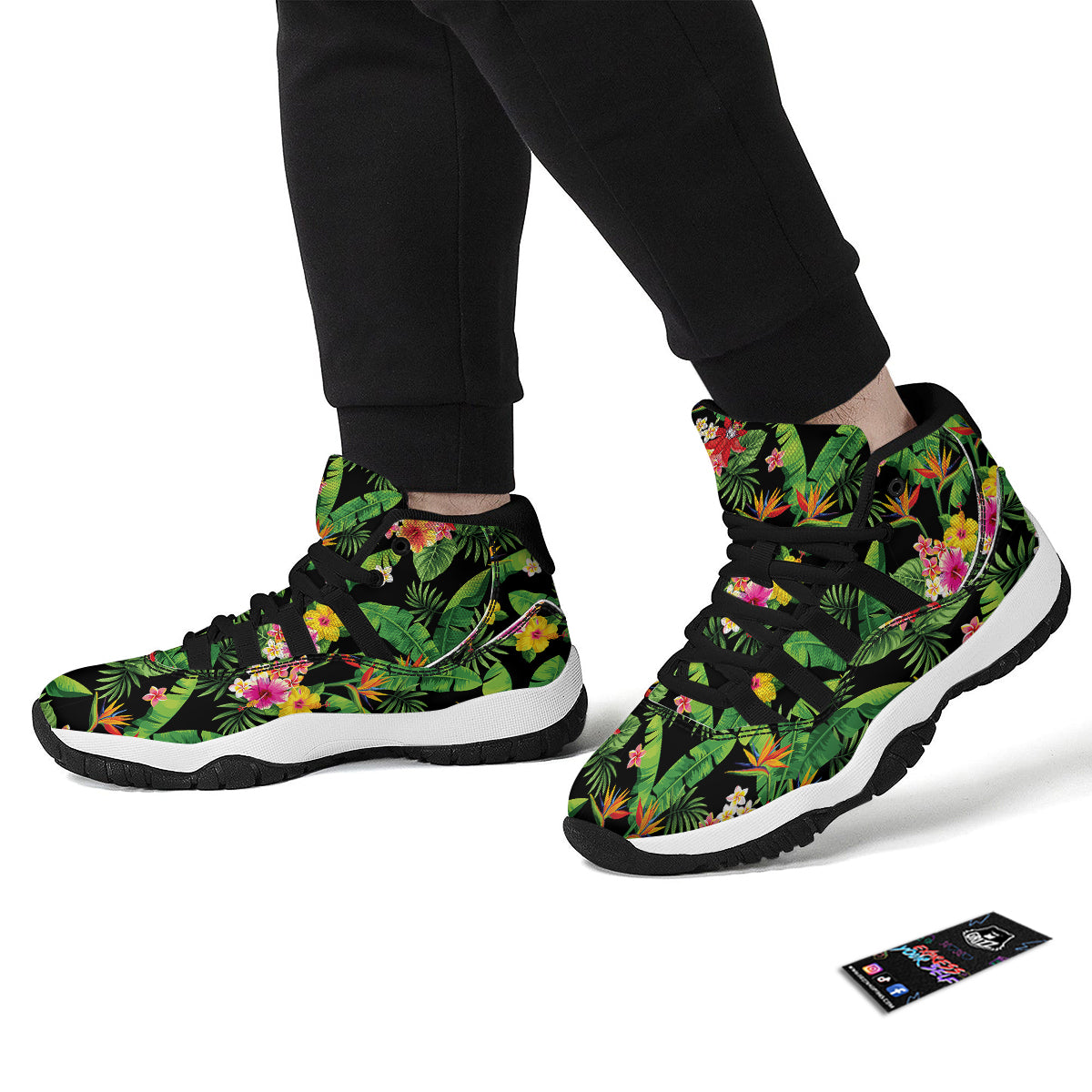 Hawaiian Flower And Tropical Leaf Print Pattern Black Bball Shoes-grizzshop