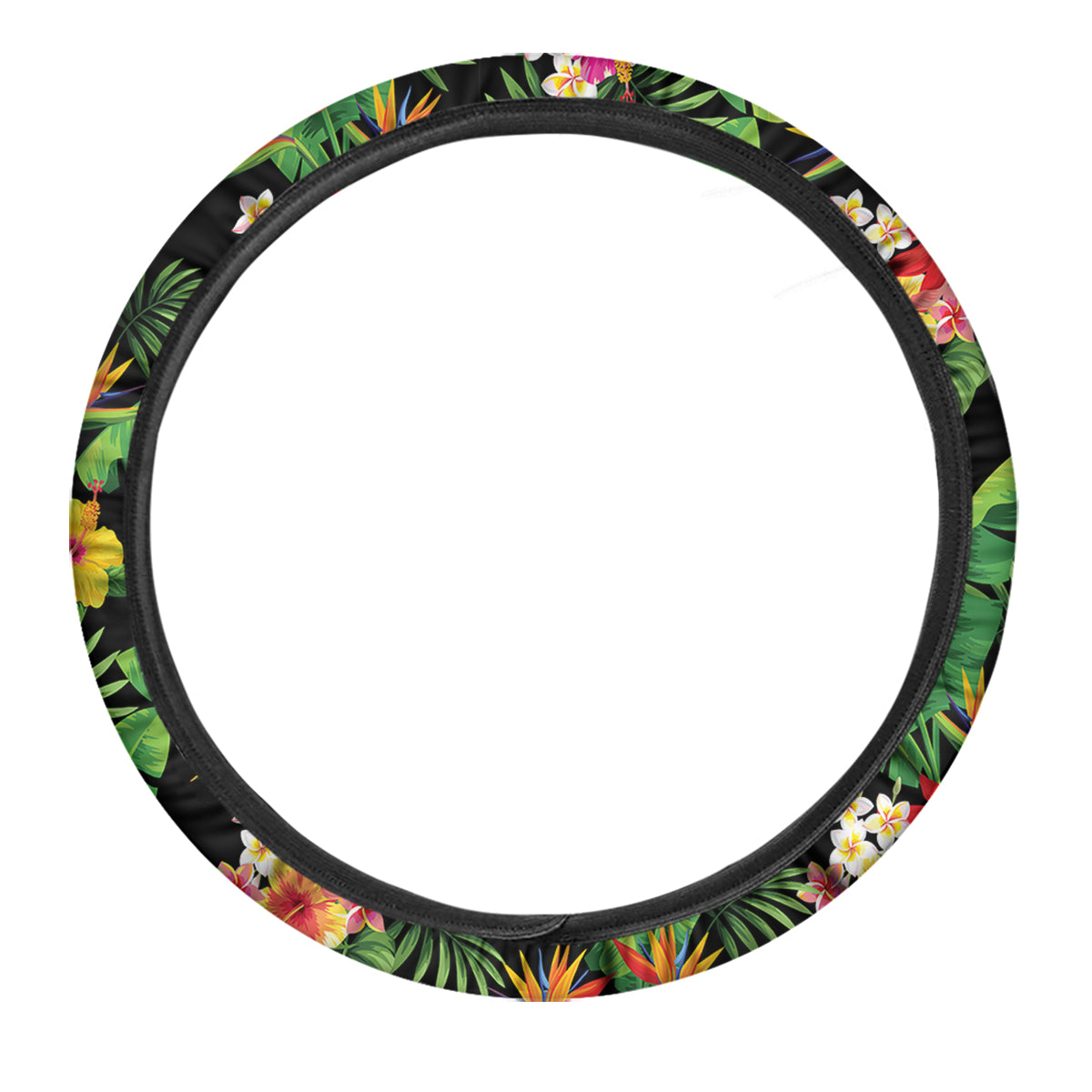 Hawaiian Flower And Tropical Leaf Print Pattern Car Steering Wheel Cover-grizzshop