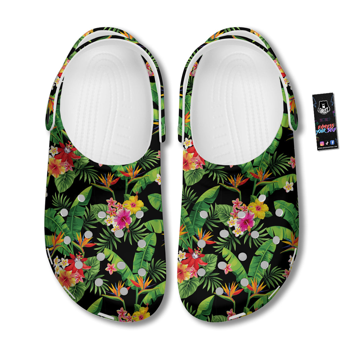 Hawaiian Flower And Tropical Leaf Print Pattern Clog-grizzshop